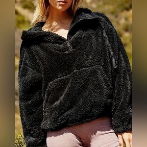 Free People Movement Black Sherpa Half Zip Pullover Sweater